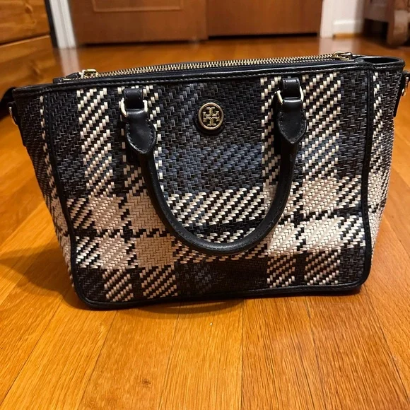 Tory Burch Black and Cream Checkered Satchel - Picture 13 of 16